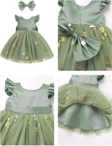 IBTOM CASTLE Baby Flower Girl Dress Satin Floral Embroidered Tulle Tutu Dress Infant Pageant Birthday Formal Party Dress in Kuwait