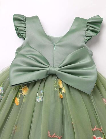 IBTOM CASTLE Baby Flower Girl Dress Satin Floral Embroidered Tulle Tutu Dress Infant Pageant Birthday Formal Party Dress in Kuwait