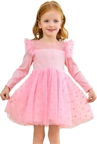 Miipat Toddler Girls Tulle Dress Long Sleeve Tutu Dress Little Kids Ruffle Party Princess Dress in Kuwait