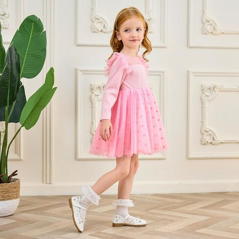 Miipat Toddler Girls Tulle Dress Long Sleeve Tutu Dress Little Kids Ruffle Party Princess Dress in Kuwait