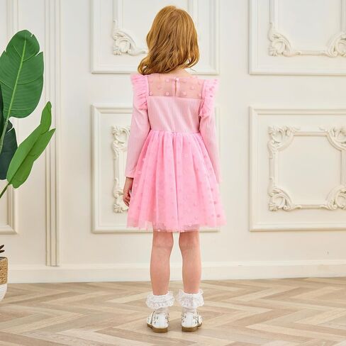 Miipat Toddler Girls Tulle Dress Long Sleeve Tutu Dress Little Kids Ruffle Party Princess Dress in Kuwait