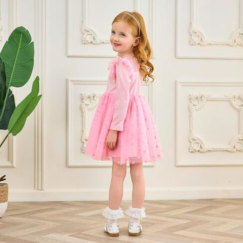 Miipat Toddler Girls Tulle Dress Long Sleeve Tutu Dress Little Kids Ruffle Party Princess Dress in Kuwait