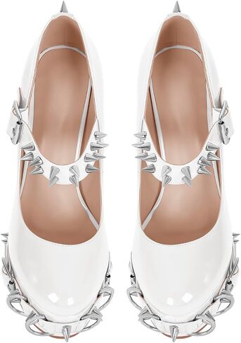 richealnini Women's Mary Jane Platform Pumps with Rivets Sexy Adjustable Ankle Buckle Up Block Heels in Saudi Arabia