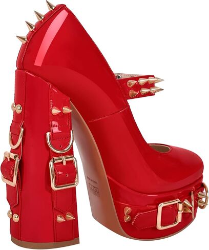 richealnini Women's Mary Jane Platform Pumps with Rivets Sexy Adjustable Ankle Buckle Up Block Heels in Saudi Arabia