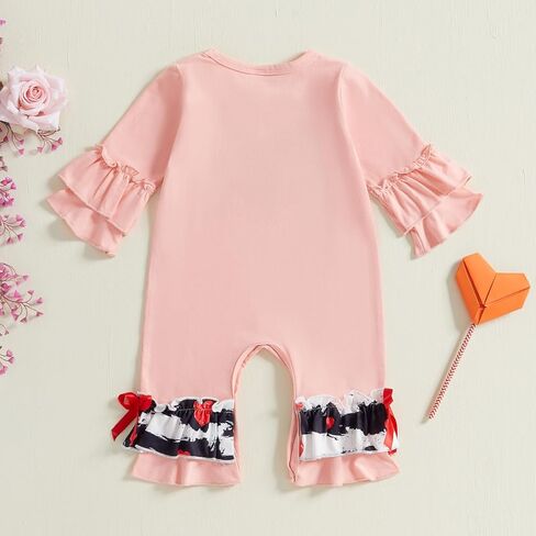 Baby Girls Valentine's Day Rompers Long Sleeve Heart Print Layered Ruffle Jumpsuit My Firist Valentines Day Outfit in Saudi Arabia