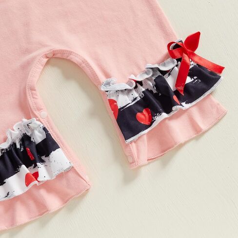 Baby Girls Valentine's Day Rompers Long Sleeve Heart Print Layered Ruffle Jumpsuit My Firist Valentines Day Outfit in Saudi Arabia