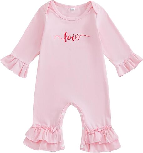 Baby Girls Valentine's Day Rompers Long Sleeve Heart Print Layered Ruffle Jumpsuit My Firist Valentines Day Outfit in Saudi Arabia