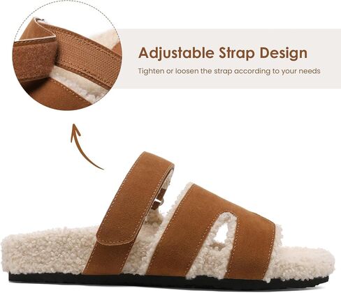 Slippers for Women Adjustable House Slippers Faux Shearling Fuzzy Slide Sandals with Cozy Lined, Fluffy H slippers House Shoes Indoor and Outdoor in Saudi Arabia
