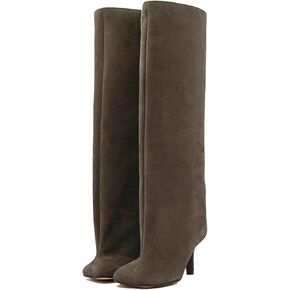 Vertundy Women's Knee High Boots Square Toe and Foot Pull On Stiletto Heels Fashion Dress Tall Riding Boots Ladies