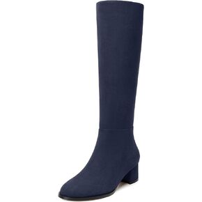 JUSTDANNI Boots for Women Knee High Boots with Low Chunky Block Heels Round Toe Fall Tall Long Boots for Women Party Wedding Work Dating 2 Inches Heeled Boots with Side Zipper