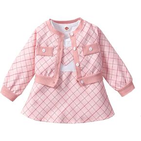 Toddler Baby Girl Floral Dress and Cardigan Sets Sleeveless A-Line Dress + Long Sleeve Cardigan Coat Fall Outfit