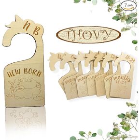Baby Closet Dividers,7pcs Adorable unicorn Wooden Nursery Decor Hanger Dividers,Sided Organizer for Newborn to 24 Months Size Clothes,Easily Organize Your Little Baby Girls or Boys Room.
