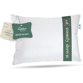 Toddler Pillow, 800 Fill Power Goose Down Fill, 300 Thread Count 100% Cotton Cover - Made in USA 18 Months to 6 Years (13x18)