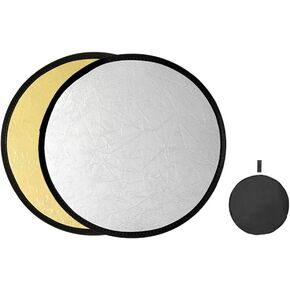 2 in 1 Photography Reflector, Silver Gold 2 in 1 Reflector, Portable Mini Collapsible Round Light Reflector with Bag for Studio Photography Lighting (30cm)