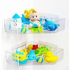 Bath Toy Storage Holder, Corner Clear Bath Toy Organizer Space Saving, 2 Pack Quick Dry Large Capacity Bathtub Toy Storage Shower Caddy for Bathroom