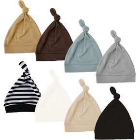 8 Pack Newborn Baby Hats Set Cute Baby Beanie Hats Soft Cotton Hospital Infant Hats for Baby Boys and Girls Single Layer Baby Hat for 0-6 Months