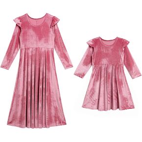 Ibtom Castle Mommy و Me Christmas Dresses Long Sleeve Velvet Dress مطابقة الأم وابنتها لحفل الشتاء