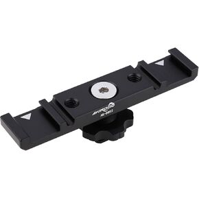 Dual Cold Shoe Mount Bracket,Dual Hot Shoe Extension Bar,Dual Cold Shoe Mount Plate Adapter,Cable Slot Bayonet/1/4 Thread Holes for Microphone, Camera, Light, Reflector Panel, Teleprompte Monitor