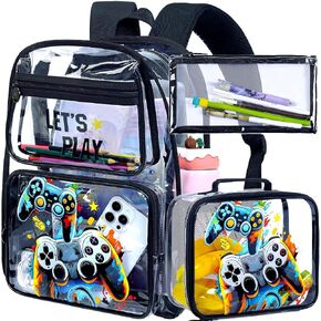 KLFVB 3PCS Clear Backpack for Girls and Boys, Kids See Through Backpacks Stadium Approved, Transparent Bookbag for Elementary in Kuwait