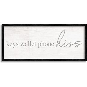 Stupell Industries Keys Wallet Phone Kiss Rustic Romantic Phrase, Designed by Daphne Polselli Black Framed Wall Art, 30 x 13, Grey