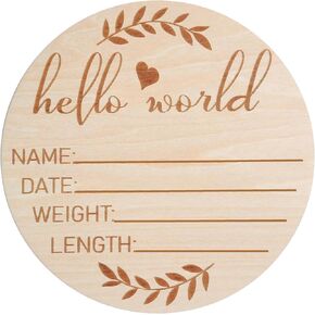 Hello World Newborn Sign, 5.9 inch Wooden Baby Name Announcement Sign, Baby Birth Wooden Sign, Birth Announcement Sign for Photo Prop Baby Shower Nursery Gift