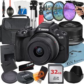 Canon EOS R50 Mirrorless Camera with RF-S 18-45mm Lens + 64GB Memory Card + Case + 3 Pieces Filter Kit + ZeeTech Accessory Bundle (Renewed)