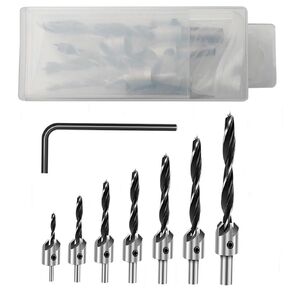 Countersink Drill Bit Set for Wood and Plastic, 8 Pieces, HSS with Hexagonal Wrench