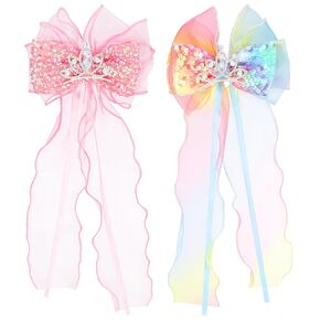 2 Pcs Hair Bows for Girls Princess Hair Bows Colorful Ribbo Hair Clips Hair Barrettes Alligator Clips for Girls Toddlers Gifts Hair