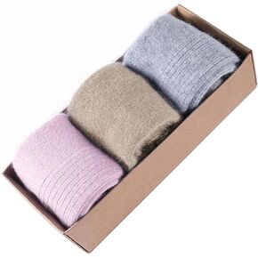 CHAN RAN 3 Pairs Wool Cashmere Socks For Women Ladies Winter Thermal Calf Socks Soft Crew Thick Socks