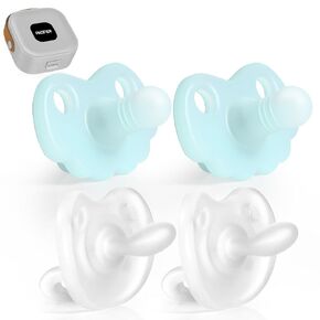 4 Count Silicone One Piece Baby Pacifier ，Orthodontic Nipple Supports Newborn Pacifiers for Babies 0+ Months,2 Night use & 2daytime use (Yellow & White)