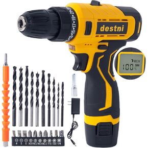 Cordless Drill Set, 12V Power Drill Set with Battery & Charger, 3/8'' Keyless Chuck, 310 inch-lbs Power Drill, LCD Screen Electric Drill, 25+1 Torque Settings, Mini Drill for Garden Home DIY Project