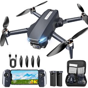 Drone with 2K Camera, Foldable Drone with Brushless Motor, Optical Flow, 3D Flips, Waypoint Fly, Gesture Selfie, One Key Take Off/Landing, 2 Batteries, Mini Drones for Adults and Beginners