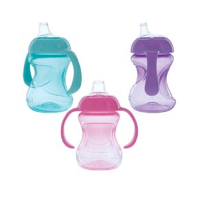 Nuby No Spill 6oz/180ml Mini Grip N' Sip Soft Silicone Spout Trainer Cup, 3 Pack, Girls, 6m+, BPA Free