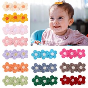 Toddler Hair Clips -12Pcs Flower Snap Clips for Baby Girls Fully Lined Wrapped by Soft Fabric Cloth Little Hair Barrettes for Baby Girls Infants Kids