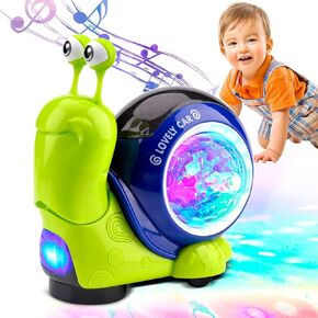 2025 Luminous Snail Toy - Electric Baby Crawling Toys, Snail Musical Toys for Infant, Baby, Toddler with Light-Up Music & Walking, Dancing - Crawling Snail Baby Toy, Interactive Sensory Toys for Home