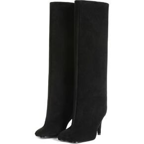 CYNLLIO Suede Boots Knee High Boots Women Square Toe Stiletto Heel Tall Boots Wide Calf Long Boots Heeled Slouchy Boots Winter Boots Warm Walking Office Shoes
