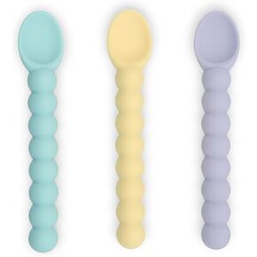 Pearl Spoon，Premium Silicone Baby Spoons - LFGB Certified, BPA-Free, Soft and Safe Feeding Utensils for Babies and Toddlers, Ergonomic Design, Easy-to-Grip, Dishwasher Safe (Set of 3)