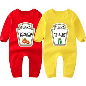 Baby Twins Bodysuits Yummz Tomato Ketchup Yellow Mustard Short Sleeves Girl Romper Costume Set