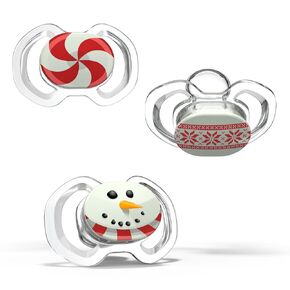 Smilo Baby Christmas Pacifier - 3 Pack of Slimline Pacifiers for Babies - 100% Silicone Newborn Pacifiers BPA Free - Glow in The Dark - Christmas Original