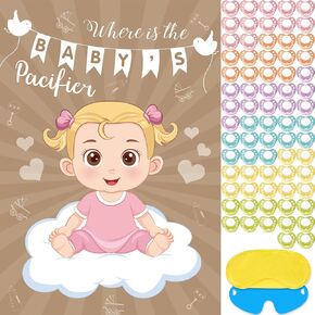 Hooqict Pin The Pacifier on The Baby Game Funny Baby Shower Games for Girls Birthday Party Baby Shower Activities, Large Pin The Dummy on The Baby Poster with 72 Pacifier Stickers