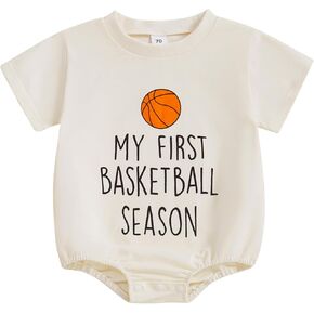 Newborn Baby Girl Boy Clothes Basketball Short Sleeve Letter Print Bubble Romper One Piece Bodysuit Summer Outfit