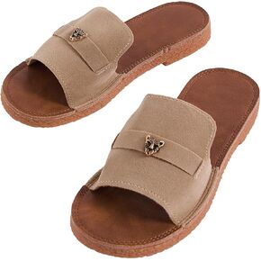 SweatyRocks Women's PU Leather Single Band Flat Sandals Open Toe Outdoor Slides Sandals
