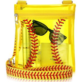 Sanwuta Baseball Clear Stadium معتمد من حقيبة كروسبودي مع حزام كتف قابل للتعديل حقائب يد محفظة شفافة للنساء والرجال والحفلات الموسيقية والأحداث الرياضية والمهرجانات وحفلات التخرج