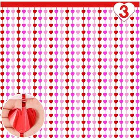 Heart Foil Fringe Curtains 3.3x6.6ft Valentines Red Pink Heart Shaped Tassel Curtains Photo Backdrop Streamer for Valentines Party Decorations Bridal Shower Wedding Engagement (6 Pcs)