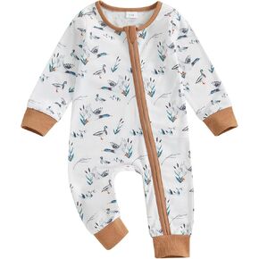 Newborn Baby Boy Girl Hunting Outfit Mallard Duck Zipper Romper Jumpsuit Long Sleeve Bodysuit Duck Hunting Clothes