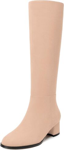 JUSTDANNI Boots for Women Knee High Boots with Low Chunky Block Heels Round Toe Fall Tall Long Boots for Women Party Wedding Work Dating 2 Inches Heeled Boots with Side Zipper in Saudi Arabia