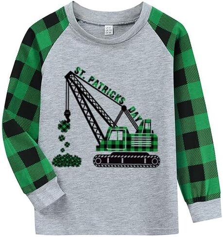 Kids Saint Patricks Day Shirt for Girls Boys St. Patricks Day Tshirt Toddler Buffalo Blue Plaid Long Sleeve Tee Tops 2-7T in Kuwait