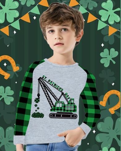 Kids Saint Patricks Day Shirt for Girls Boys St. Patricks Day Tshirt Toddler Buffalo Blue Plaid Long Sleeve Tee Tops 2-7T in Kuwait