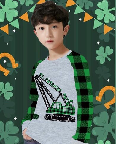 Kids Saint Patricks Day Shirt for Girls Boys St. Patricks Day Tshirt Toddler Buffalo Blue Plaid Long Sleeve Tee Tops 2-7T in Kuwait