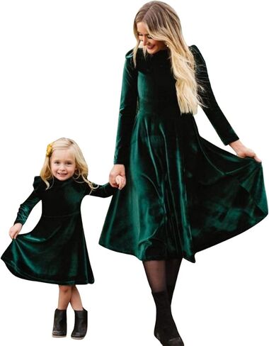 Ibtom Castle Mommy و Me Christmas Dresses Long Sleeve Velvet Dress مطابقة الأم وابنتها لحفل الشتاء in Kuwait